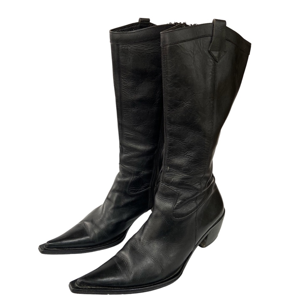 ASRIN Italian Leather Western Boots Black Point Toe Size 38